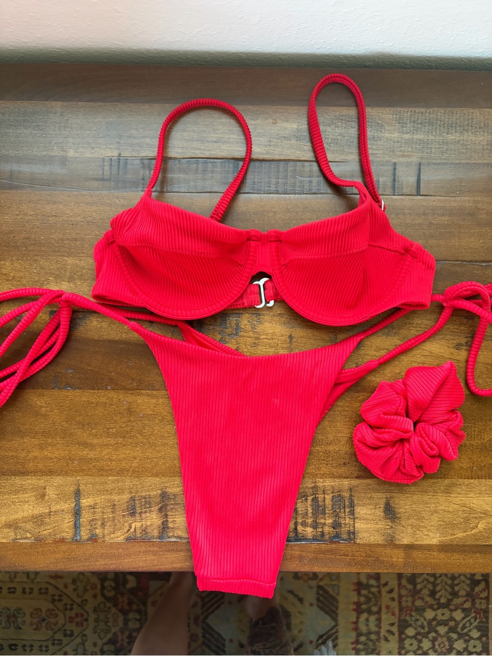 OneOne Swimwear Ribbed Red Bikini Set